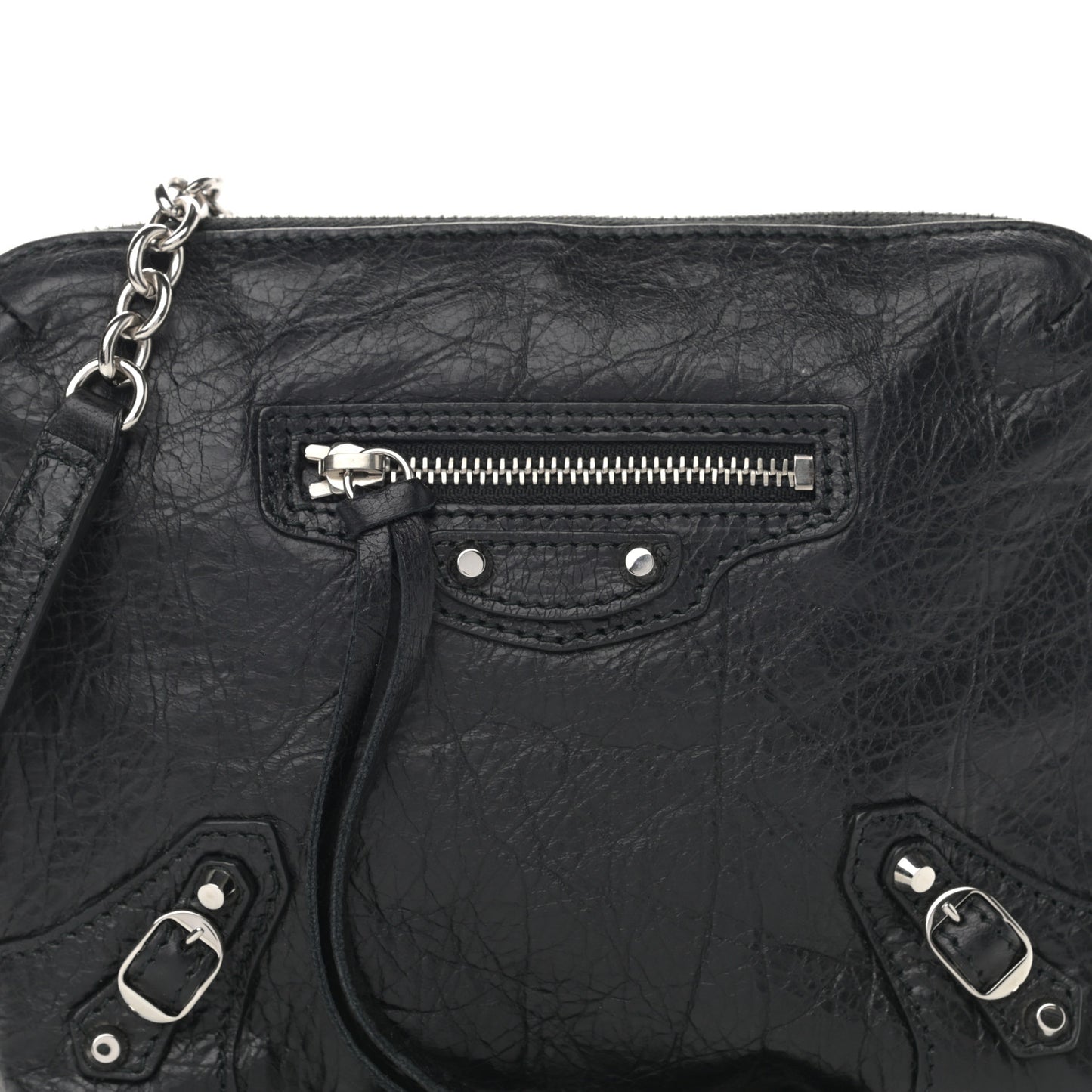 Agneau Classic Silver Hardware Pouch With A Chain Crossbody Black