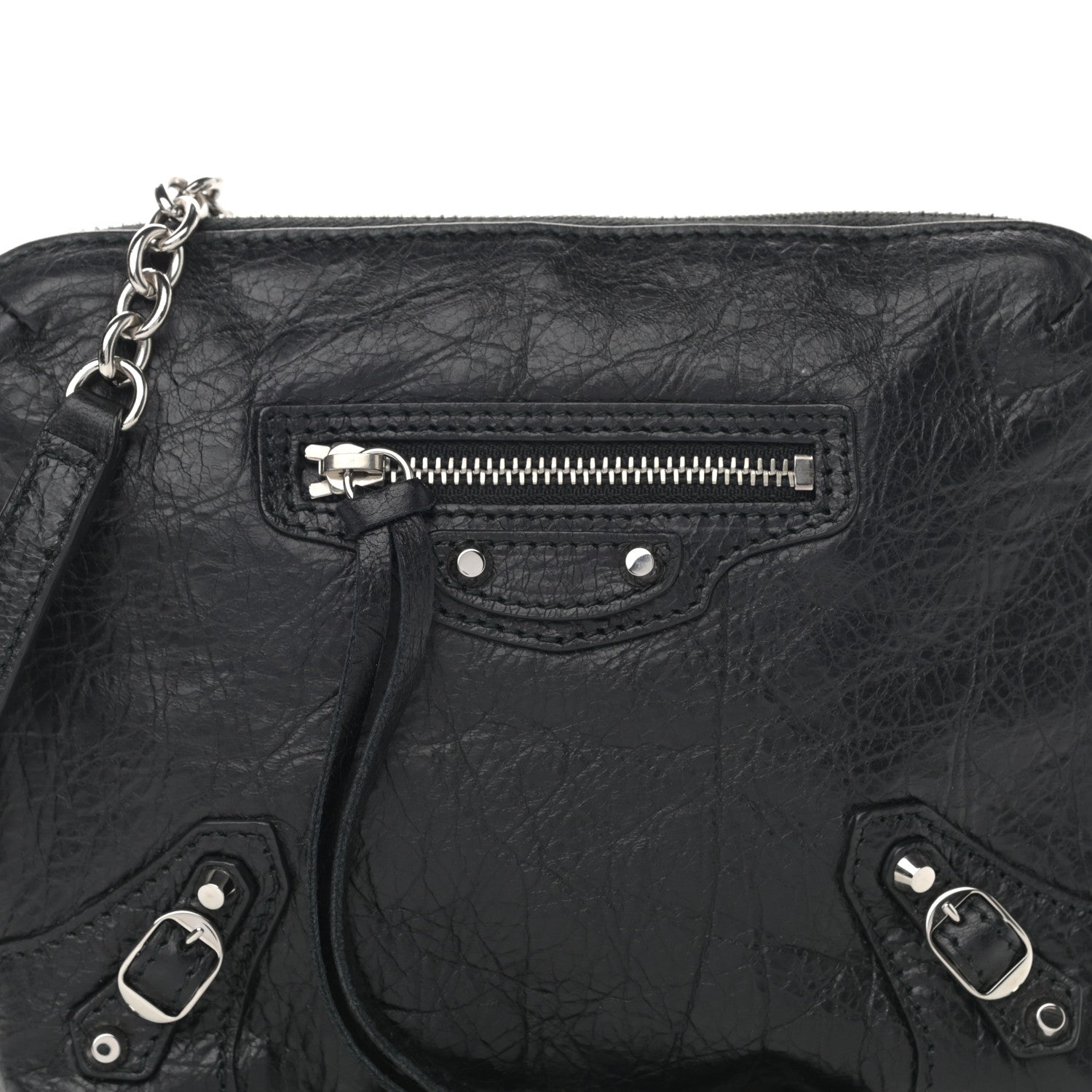 Balenciaga Agneau Classic Silver Hardware Pouch With A Chain Crossbody Black 8 of 11