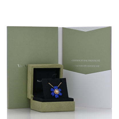 Van Cleef & Arpels 18K Yellow Gold Diamond Lapis Lazuli Mini Rose De Noel Pendant Necklace 5 of 5