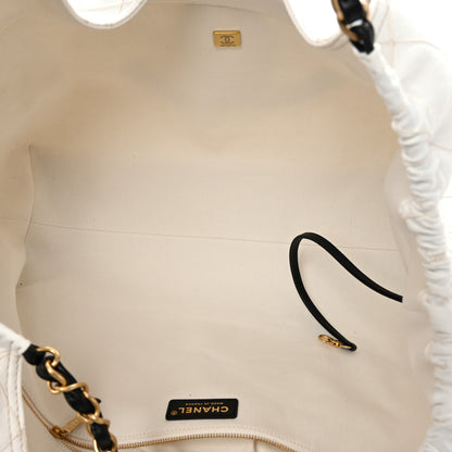 Chanel Denim Calfskin Quilted Coco Beach Small Shopping Tote White Black 6 of 11