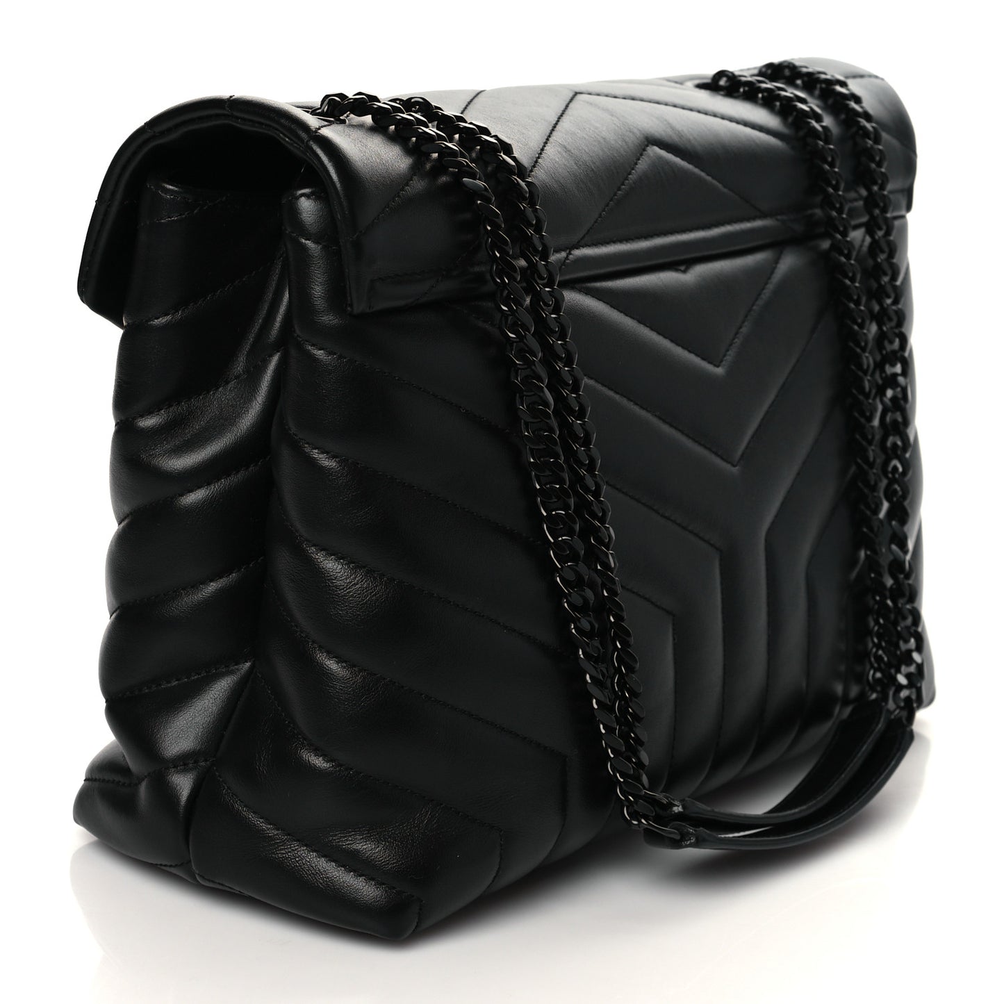 Calfskin Y Quilted Monogram Medium Loulou Chain Satchel Black