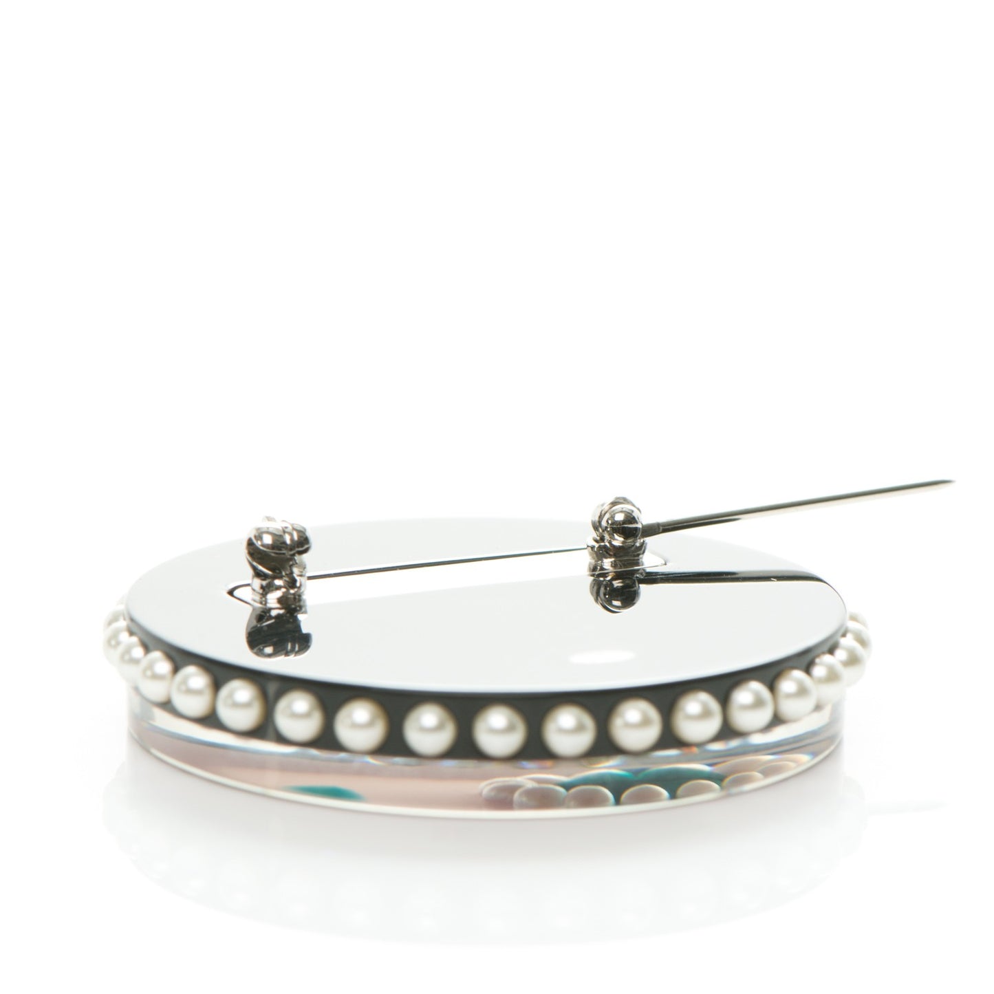 Metal Resin Pearl Emoji Brooch Silver Pink