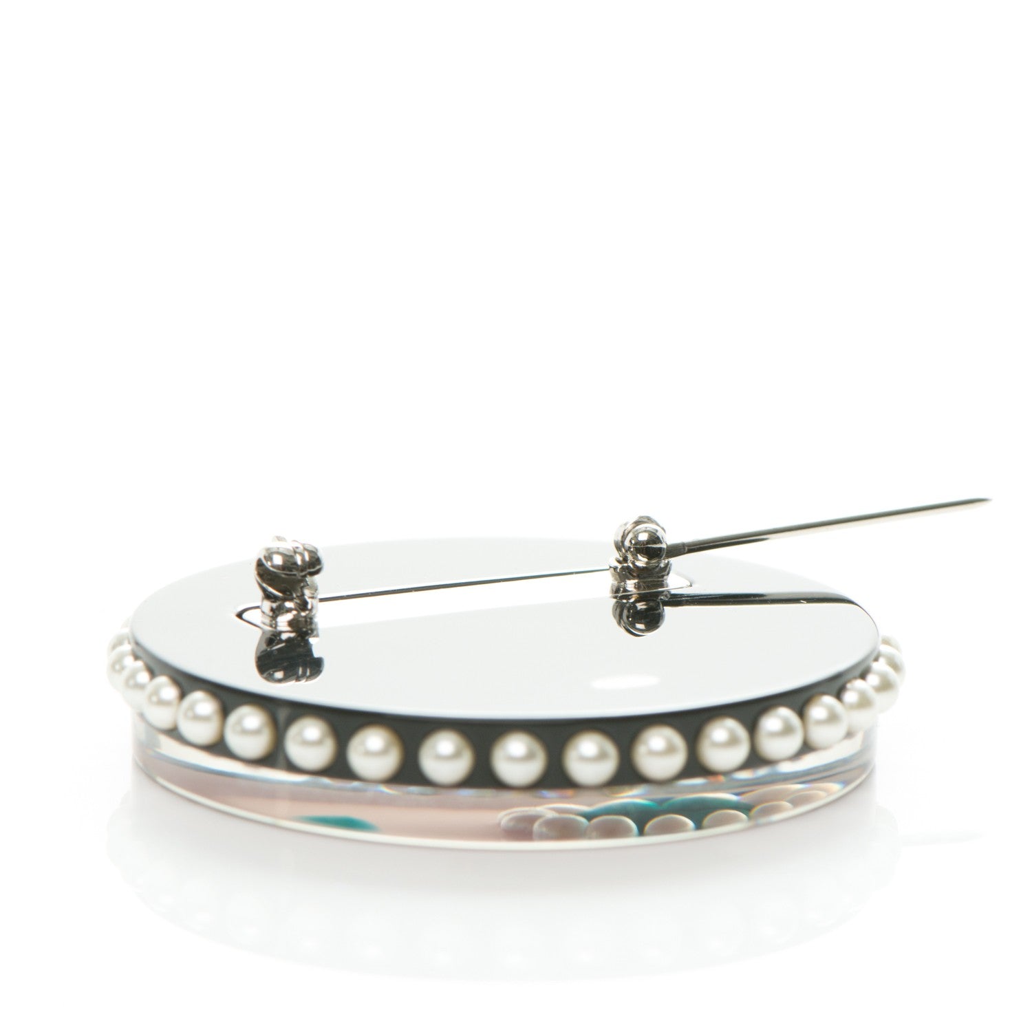 Chanel Metal Resin Pearl Emoji Brooch Silver Pink 4 of 5