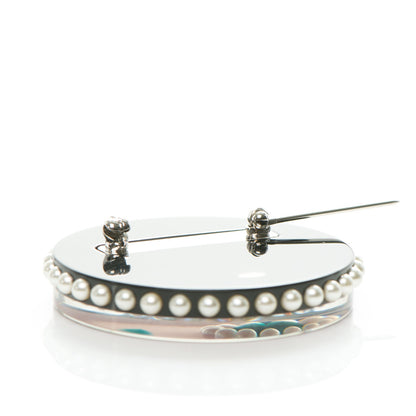 Chanel Metal Resin Pearl Emoji Brooch Silver Pink 4 of 5