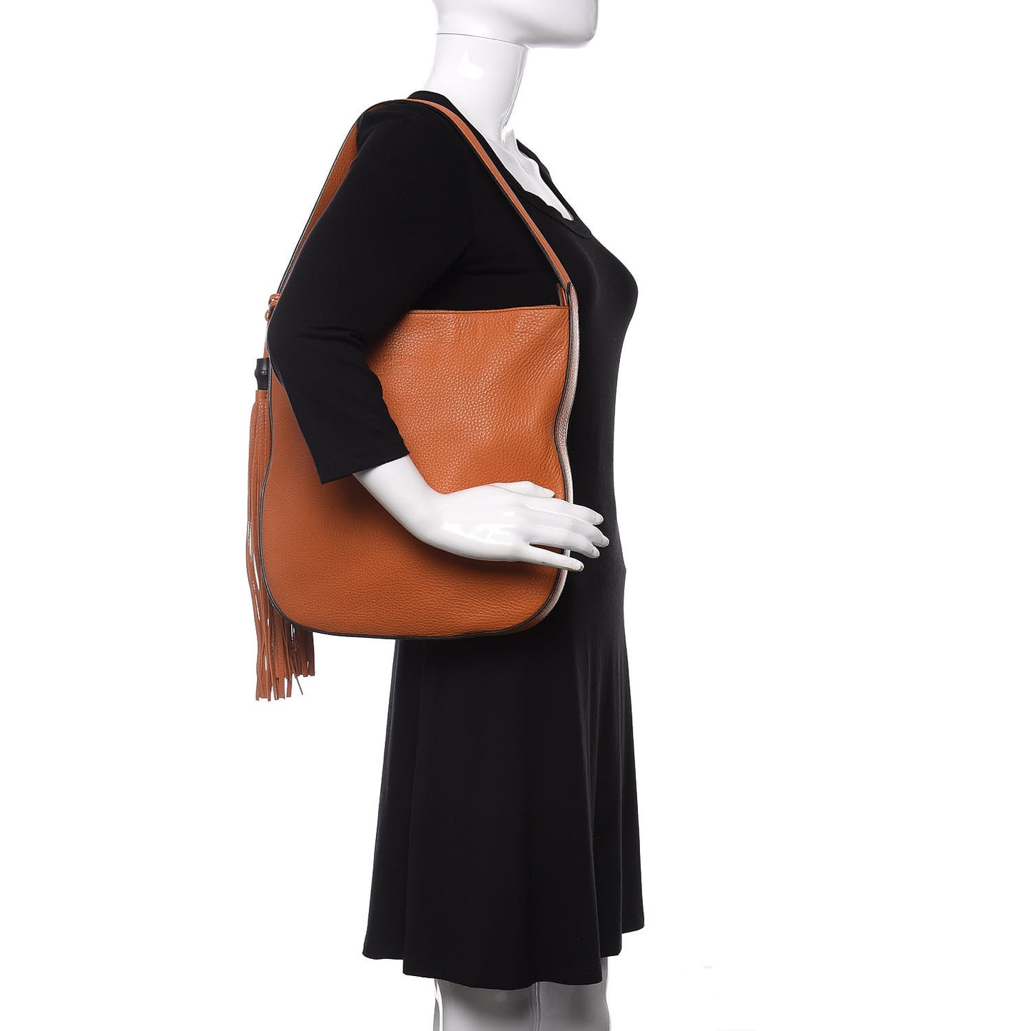 Pebbled Calfskin Lady Tassel Hobo Bag Brown