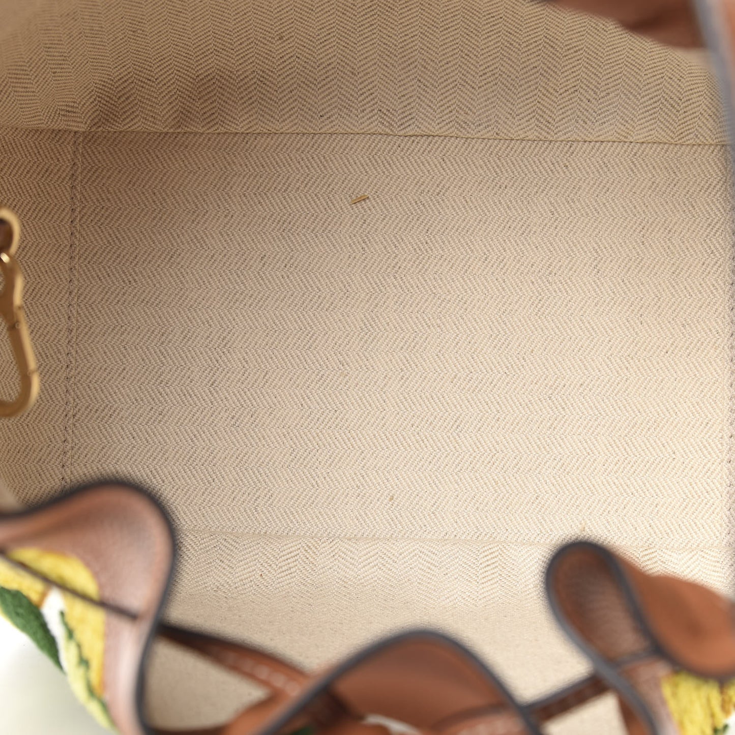 Calfskin Embroidered Floral Small Hammock Shoulder Bag Tan Yellow