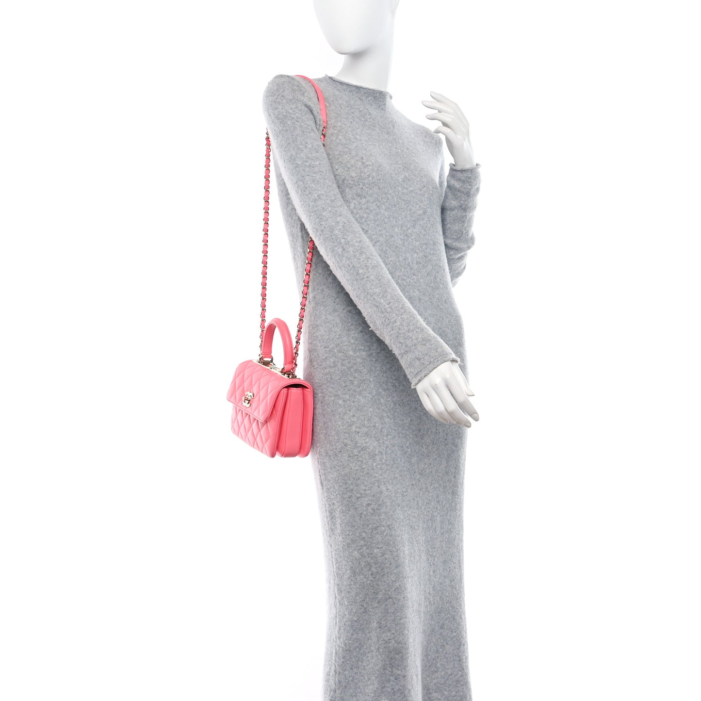 Lambskin Lacquered Quilted Mini Trendy CC Dual Handle Flap Bag Coral Pink