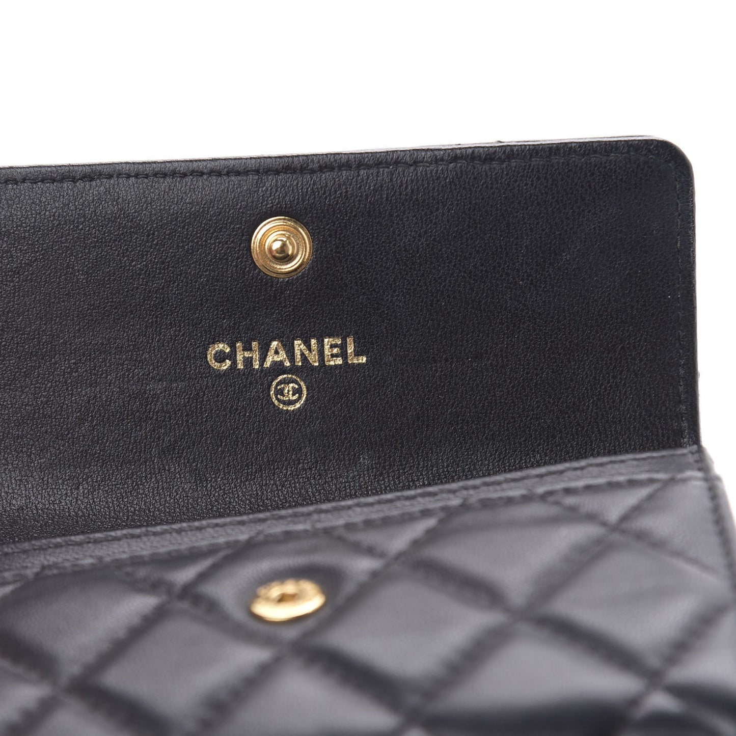 Lambskin Quilted Flap Card Holder Black