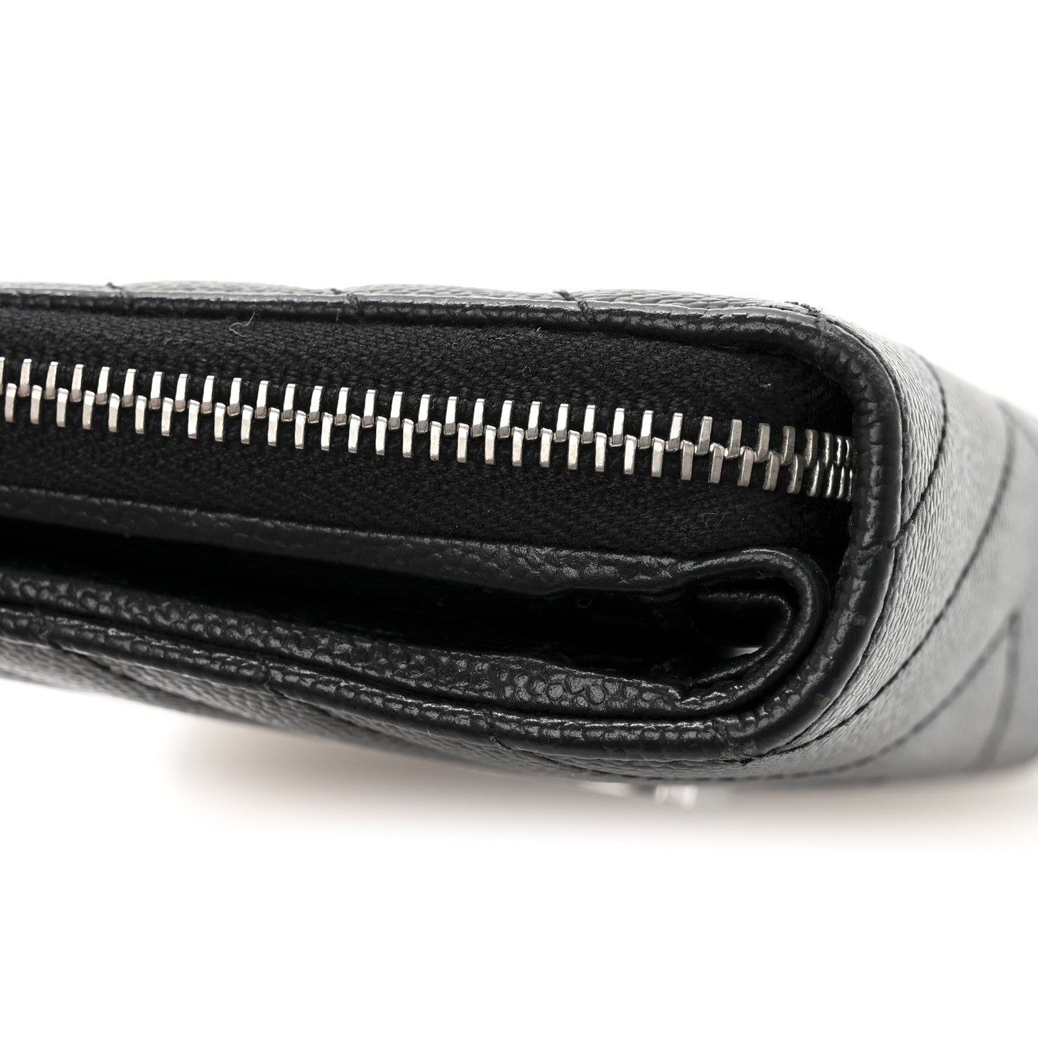 Saint Laurent Grain De Poudre Matelasse Chevron Monogram Compact Zip Around Wallet Black 11 of 11