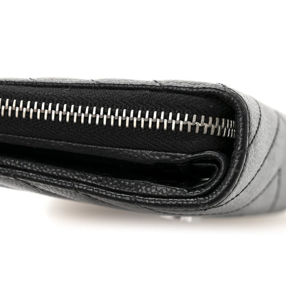 Saint Laurent Grain De Poudre Matelasse Chevron Monogram Compact Zip Around Wallet Black 11 of 11