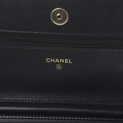 Chanel Tweed Quilted Wallet On Chain WOC Black Ecru White 5 of 12