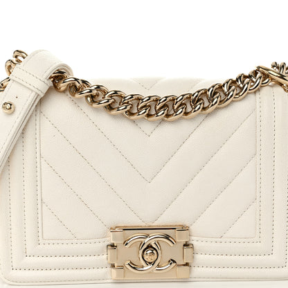 Chanel Caviar Chevron Quilted Small Boy Flap White 8 of 10