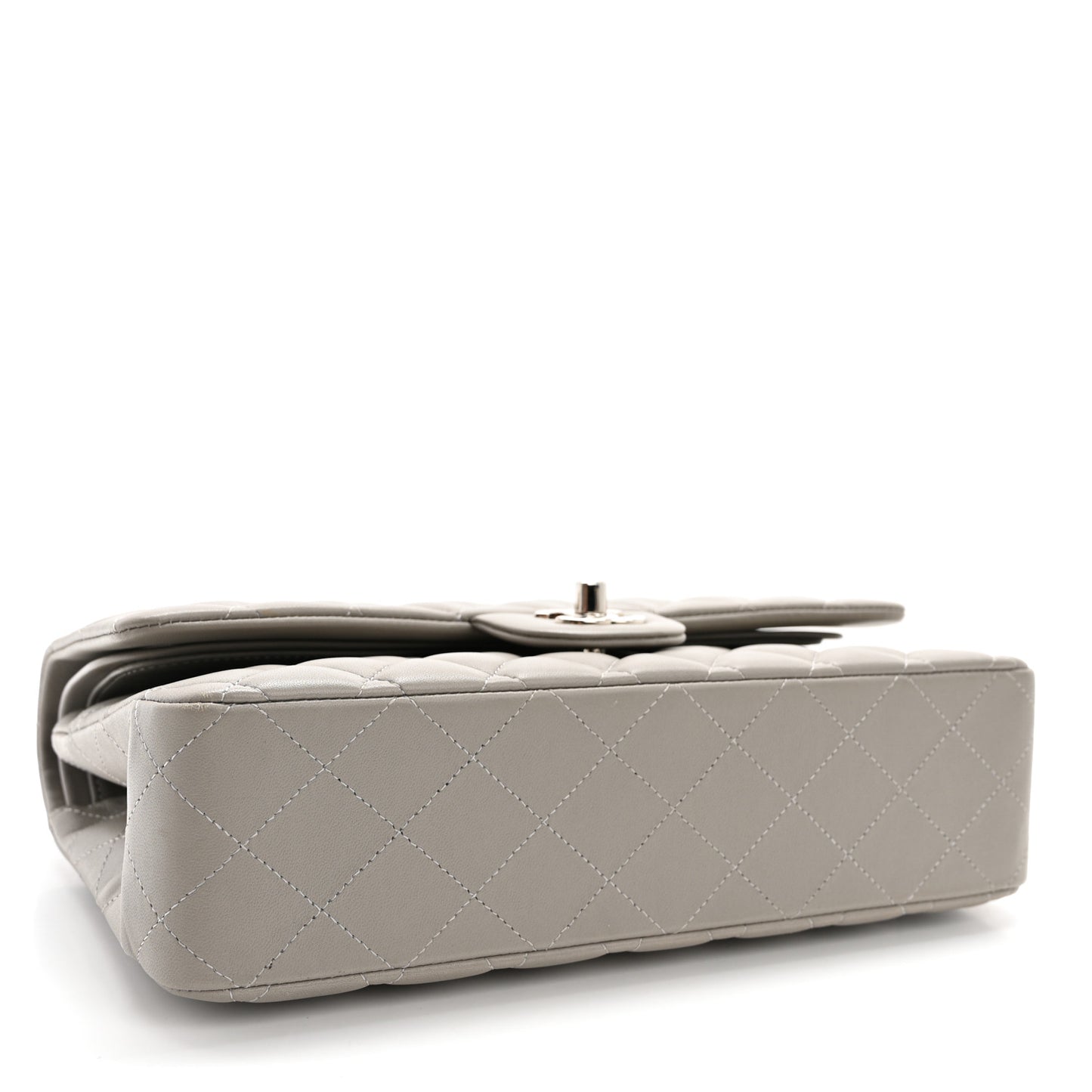 Lambskin Quilted Medium Double Flap Grey