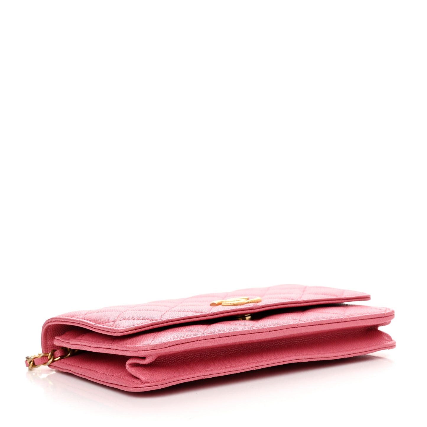 Caviar Quilted Textured CC Wallet On Chain WOC Pink