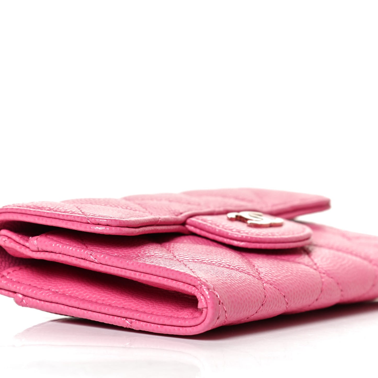 Caviar Quilted Flap Card Holder Wallet Pink