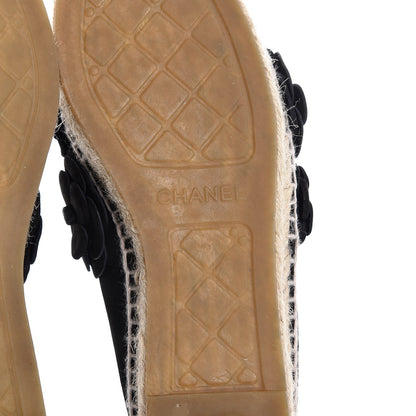 Chanel Suede Camellia CC Espadrilles 38 Black 10 of 11
