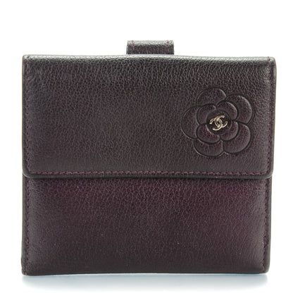 Chanel Glazed Goatskin Camellia Embossed French Flap Wallet Purple 1 of 7