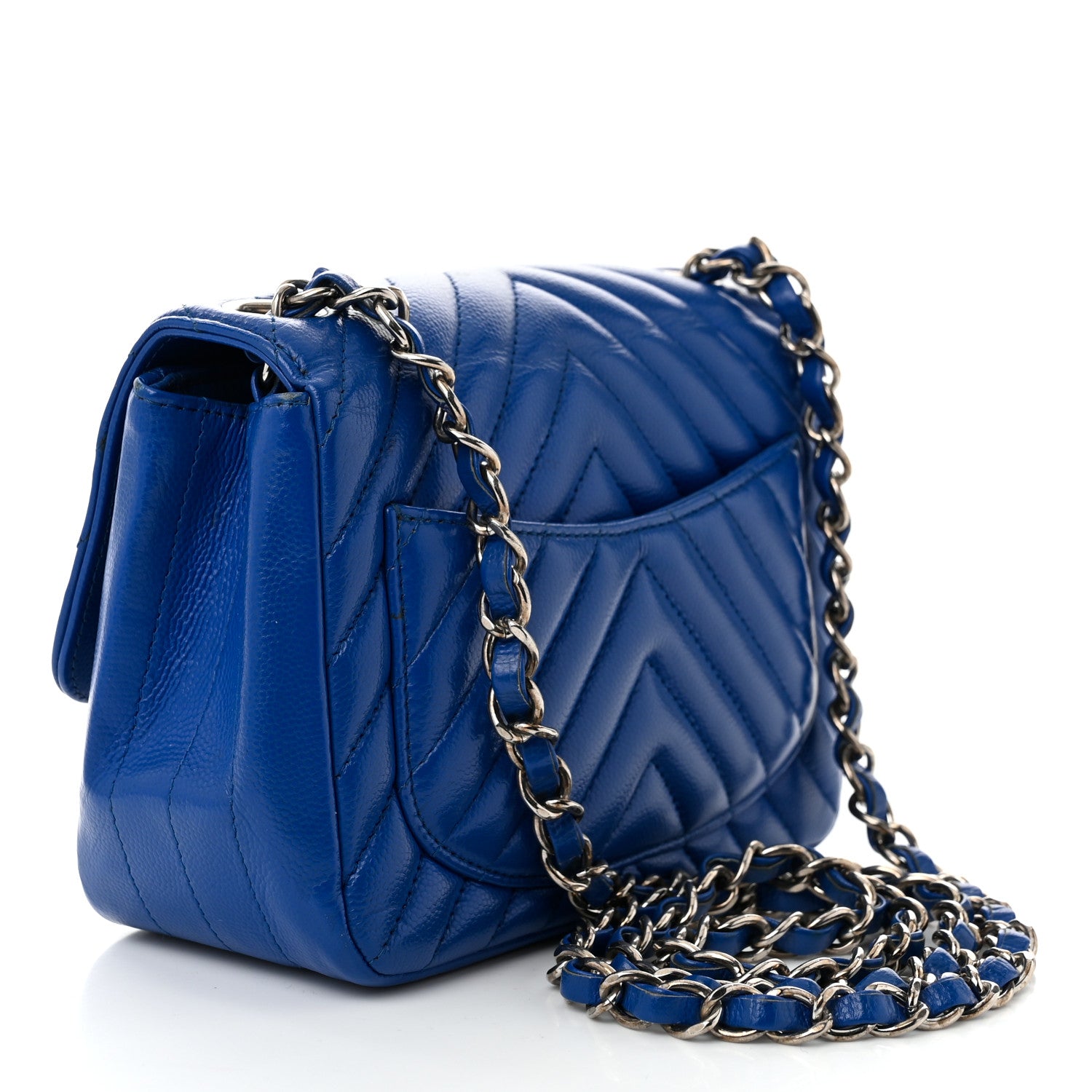 Chanel Caviar Chevron Quilted Mini Square Flap Blue 3 of 10
