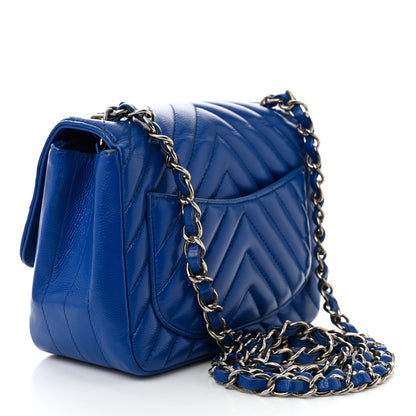 Chanel Caviar Chevron Quilted Mini Square Flap Blue 3 of 10