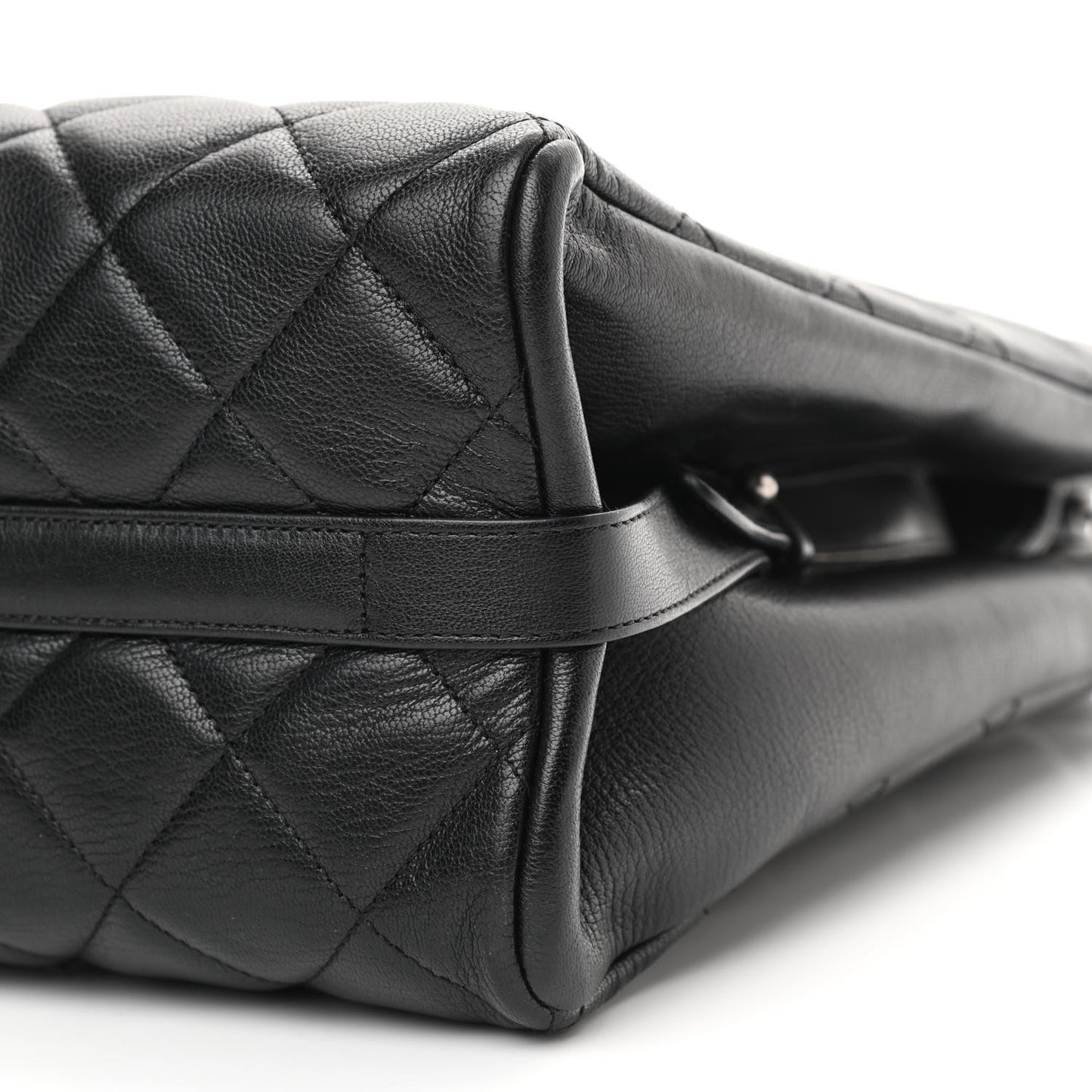 Metallic Goatskin Quilted Small City Rock Shopping Tote Black