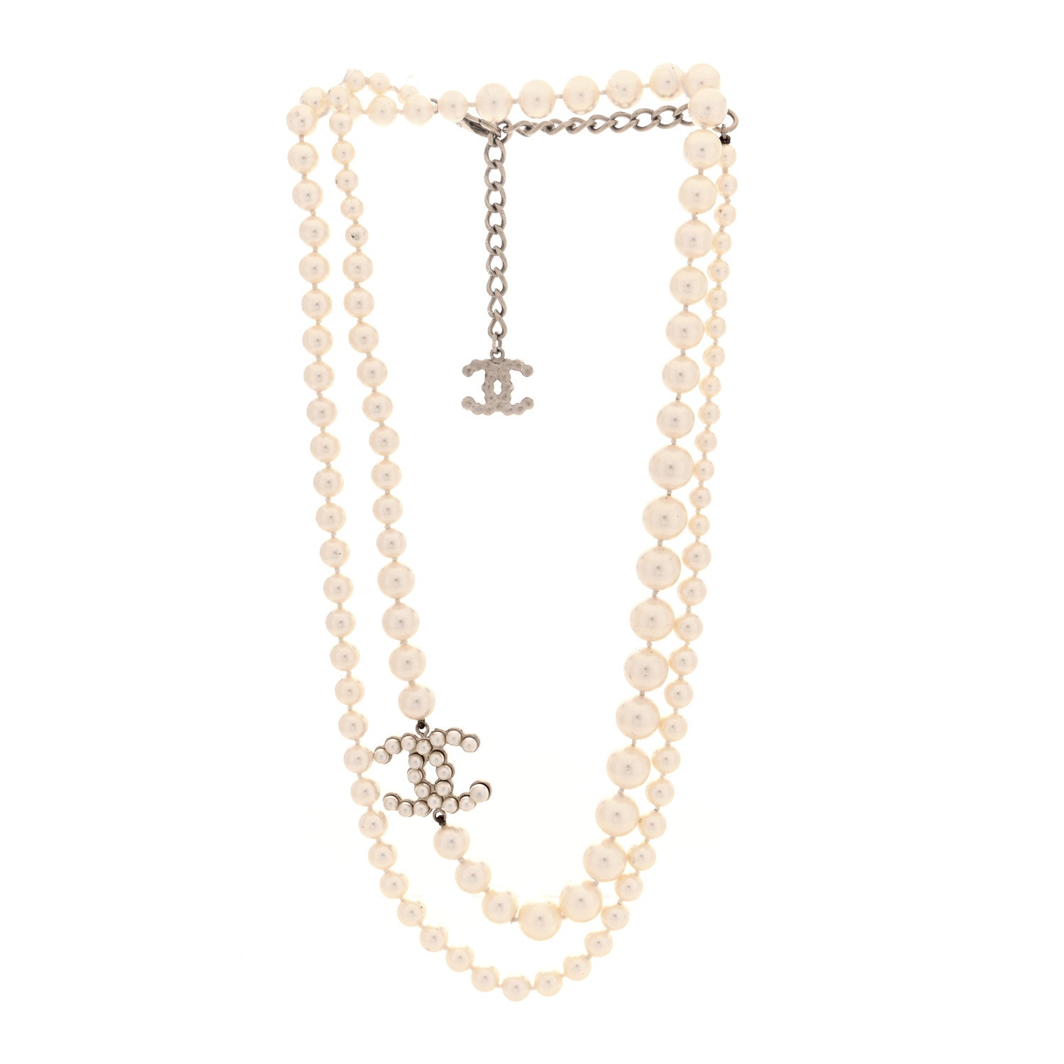 Chanel Graduated Pearl Crystal CC Necklace White 3 of 4