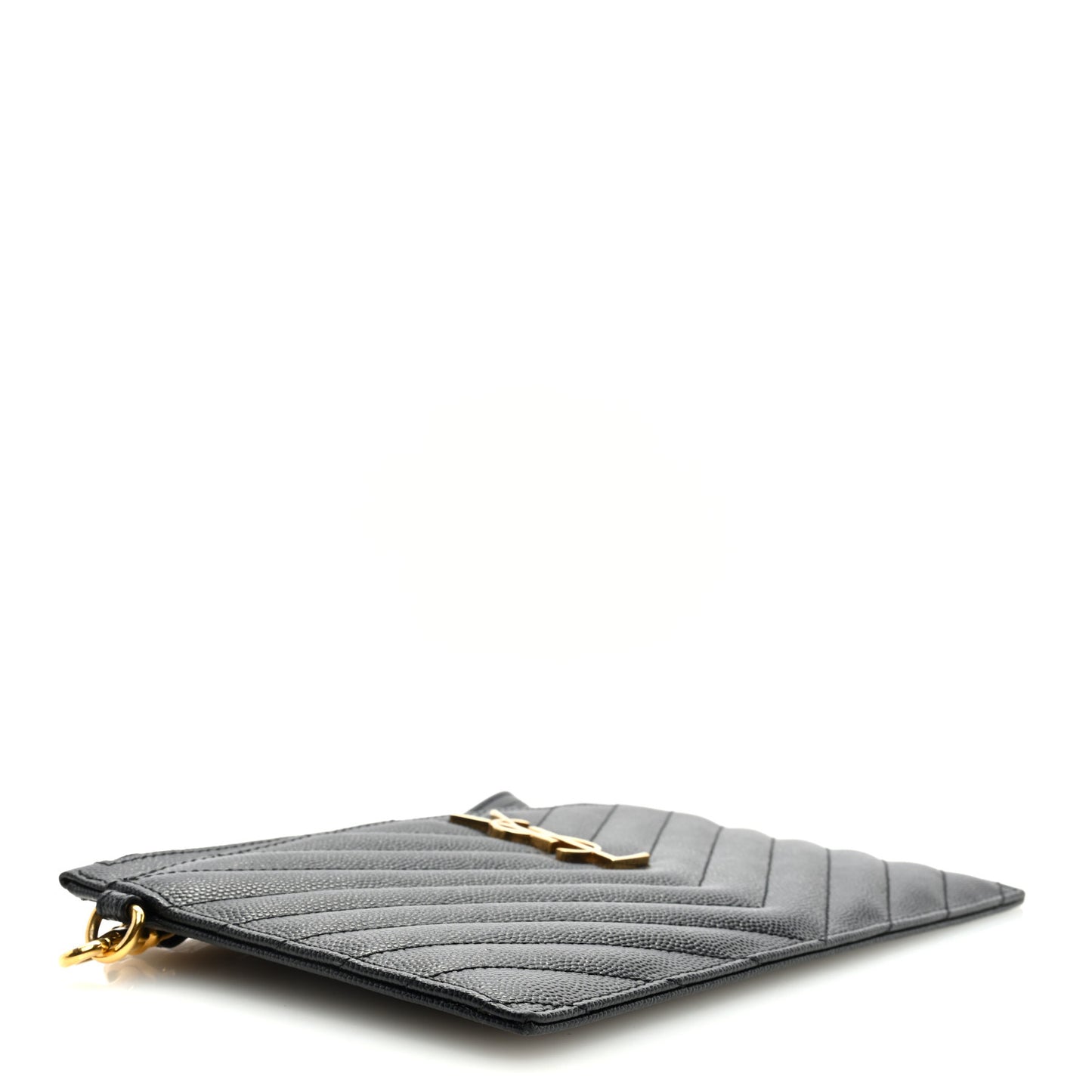SAINT LAURENT Grain De Poudre Chevron Monogram Large Bill Pouch Black