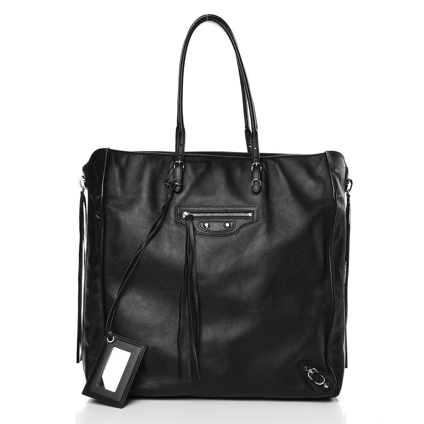 Calfskin Papier Ledger Zip Around Tote Black