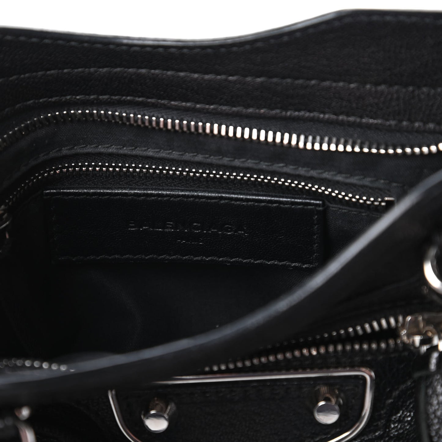 Chevre Silver Metallic Edge Hardware Mini City Black