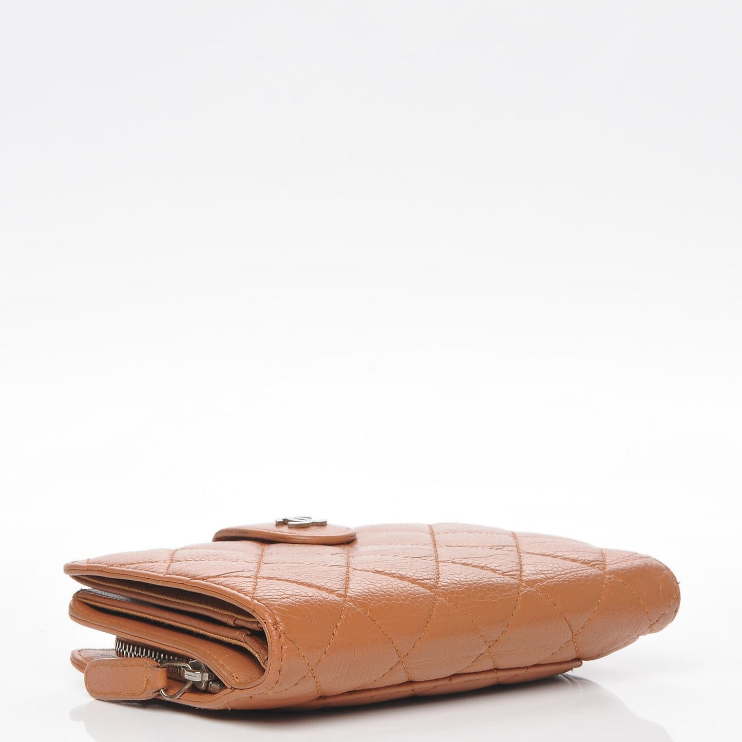 Caviar Quilted Zipped Pocket Wallet Dark Beige