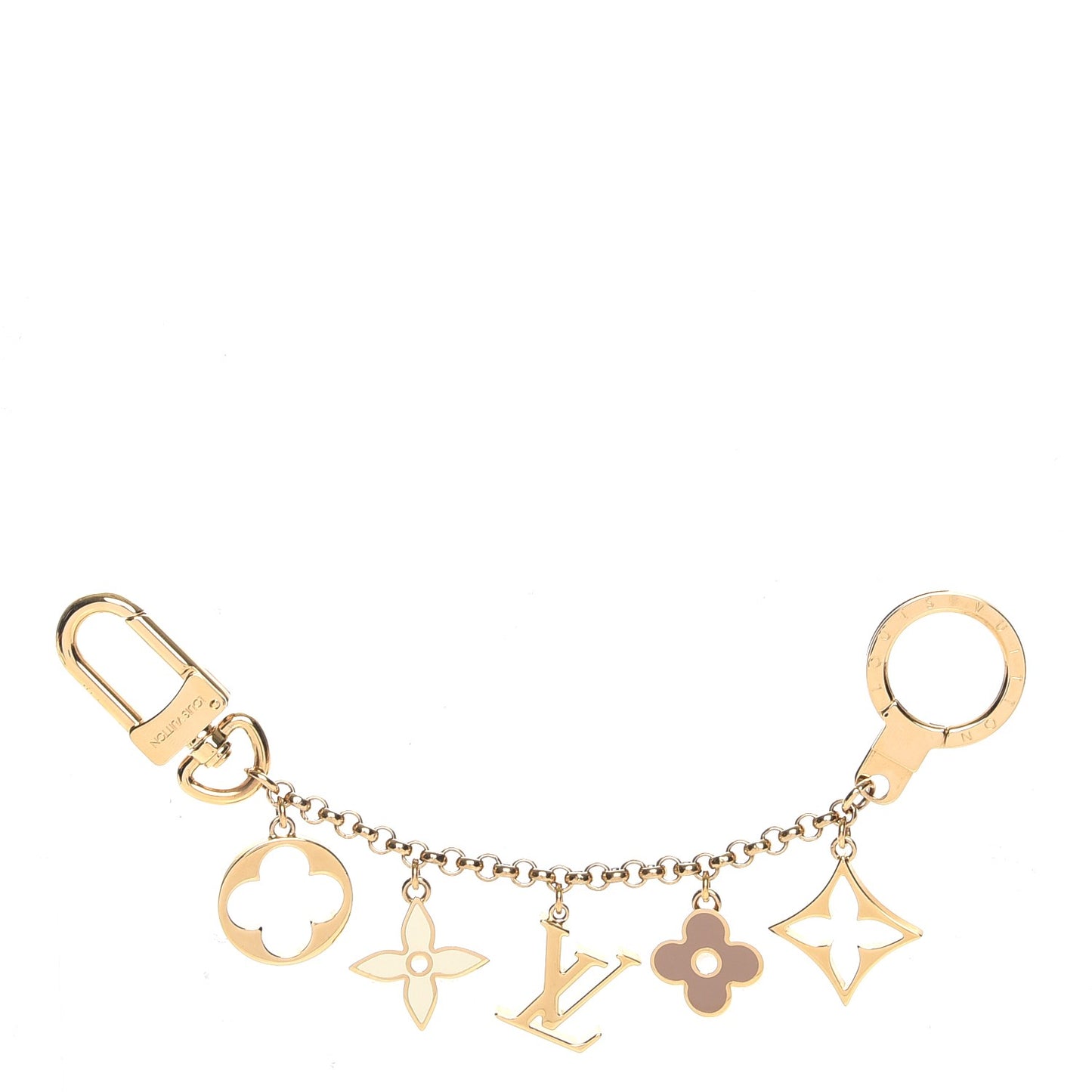 Brass Enamel Fleur De Monogram Bag Charm Chain Gold