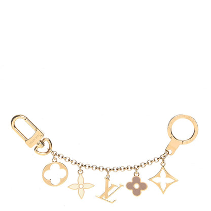 Louis Vuitton Brass Enamel Fleur De Monogram Bag Charm Chain Gold 1 of 6