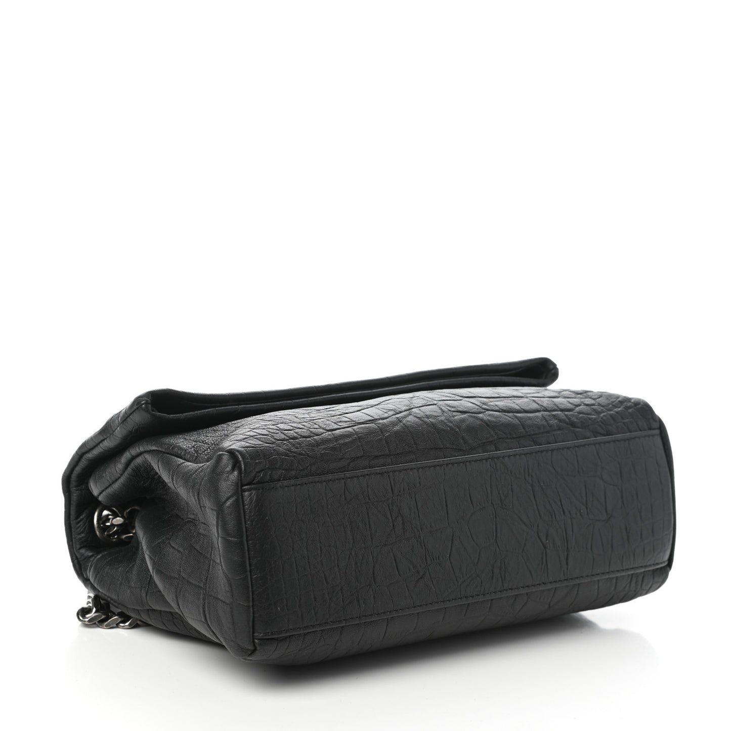 Calfskin Crocodile Embossed Medium West Hollywood Monogram Fold-Over Black