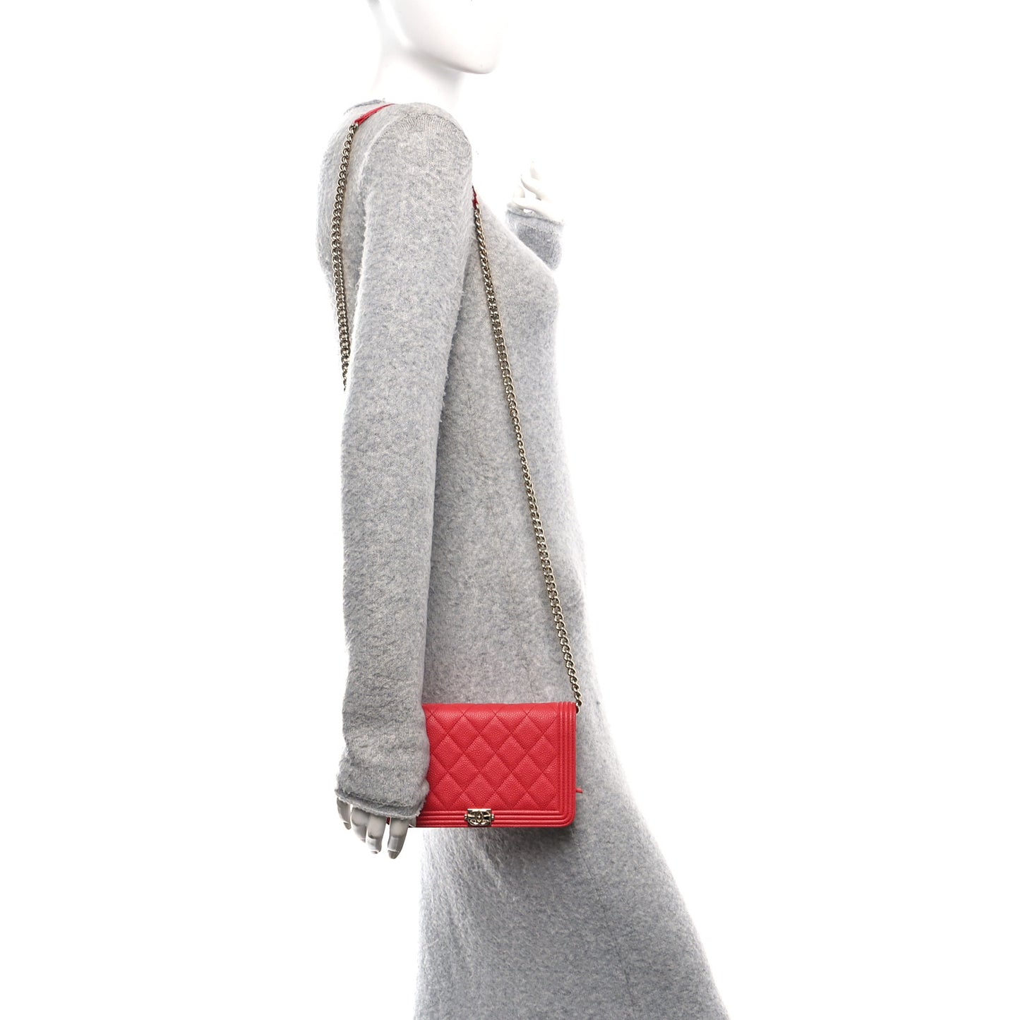 Caviar Quilted Boy Wallet On Chain WOC Red