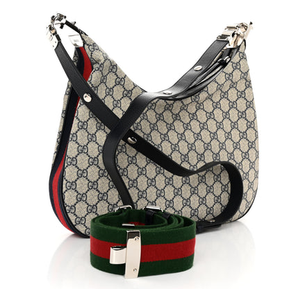 Gucci GG Supreme Monogram Textured Calfskin Web Large Attache Shoulder Bag Beige Blue 3 of 9