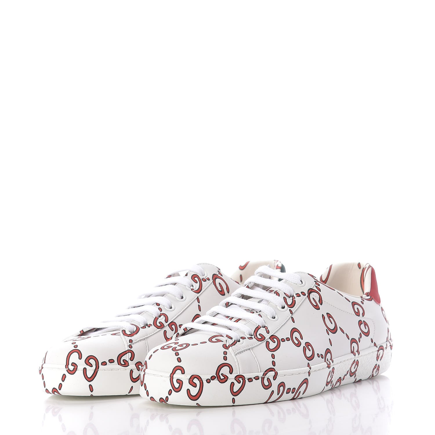 Gucci Calfskin GucciGhost Print Mens Ace Sneakers 9 White Hibiscus Red 2 of 12
