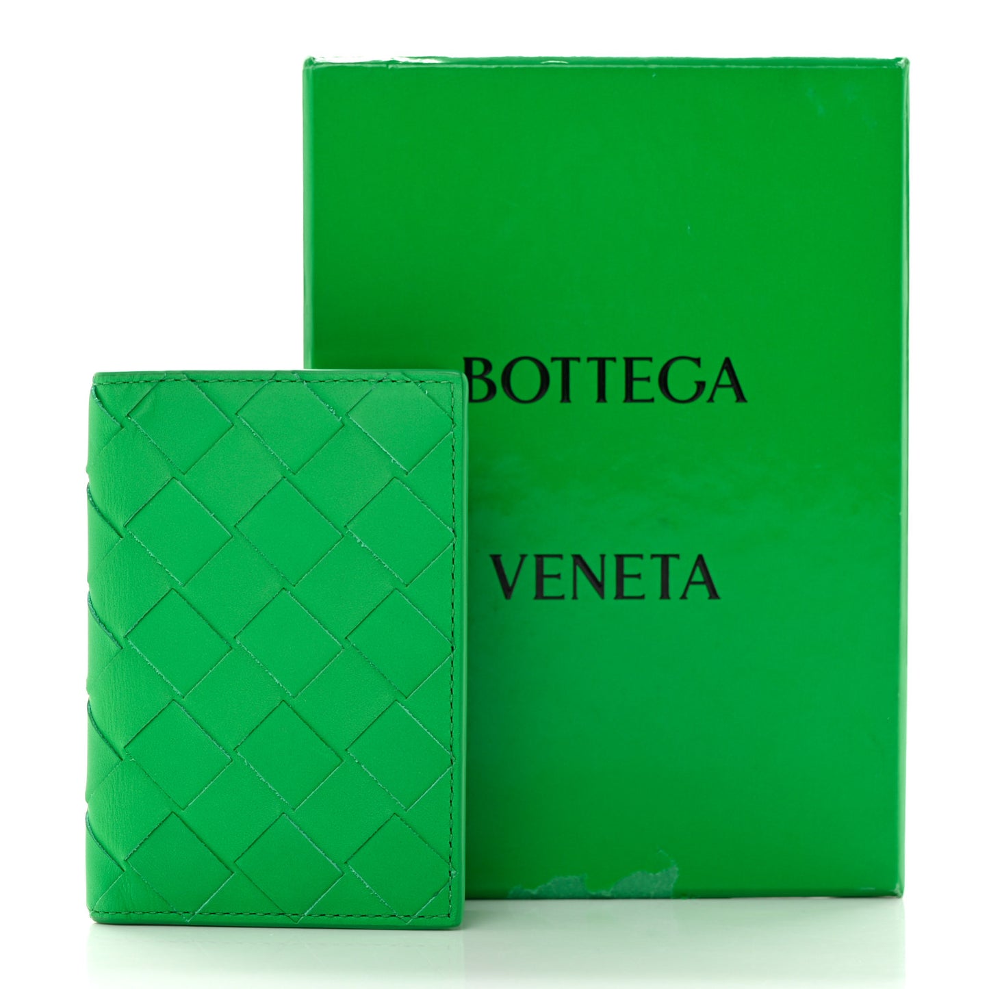 Calfskin Intrecciato Flap Card Case Parakeet