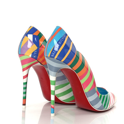 Christian Louboutin Patent Striped Grand Bain Swimming Pool Hot Chick 100 Pumps 38 Multicolor Lin Blue White 4 of 10