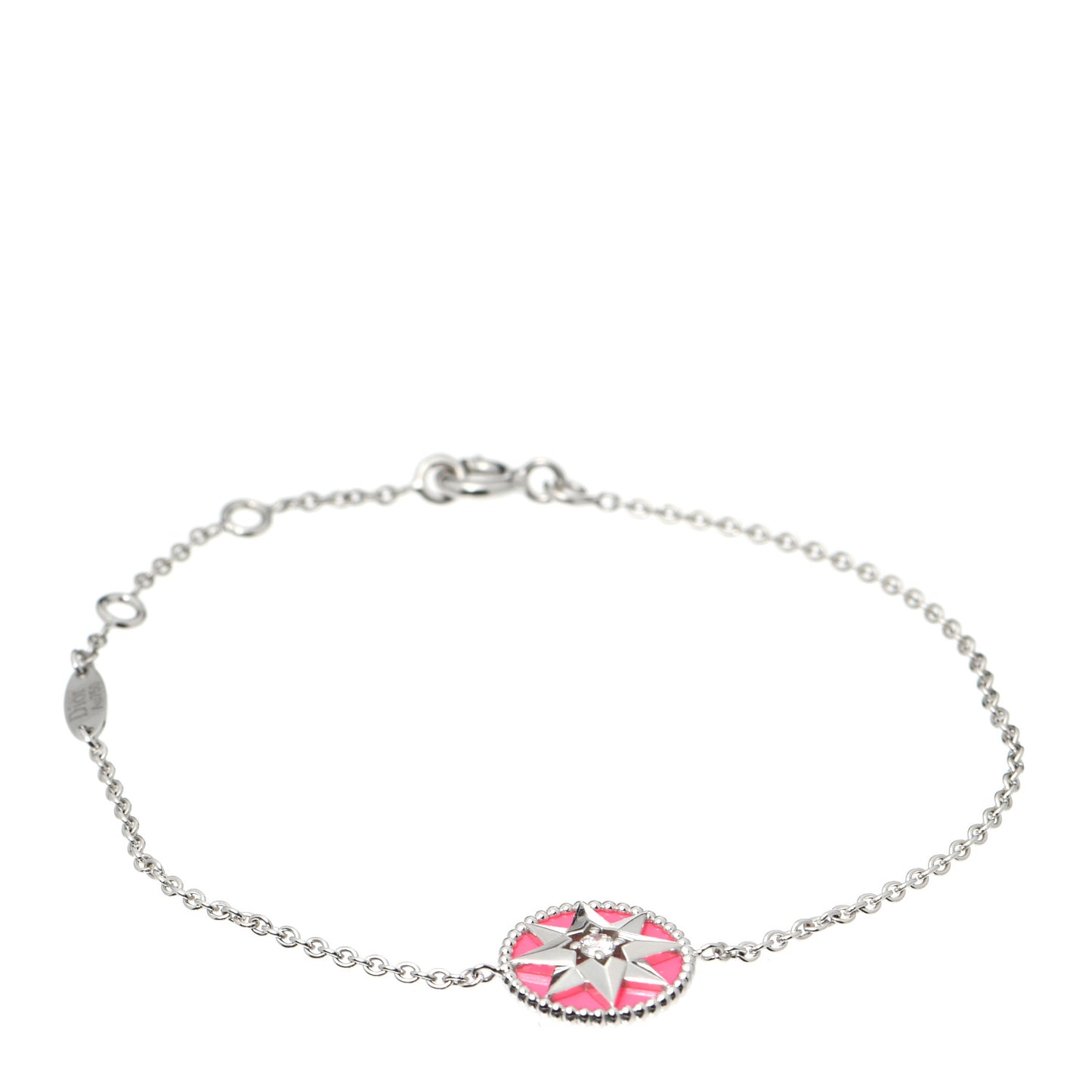 18K White Gold Diamond Enamel Rose Des Vents Bracelet Pink