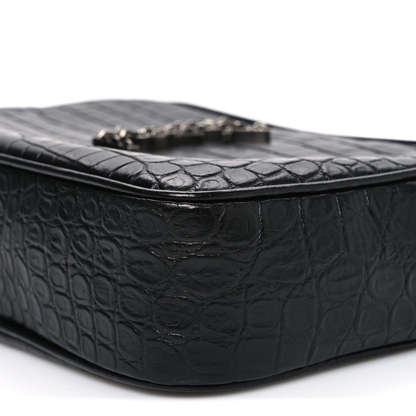 Calfskin Crocodile Embossed Monogram Lou Camera Bag Black
