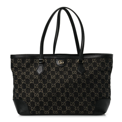 Gucci Jacquard Black Denim GG Monogram Medium Ophidia Shopping Tote Black Ivory 1 of 18