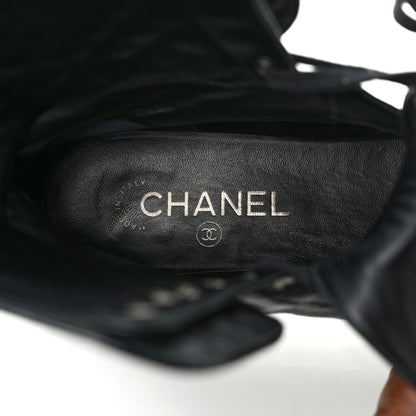 Chanel Crackled Calfskin Velvet Pearl Combat Ankle Boots 38 Black 7 of 9
