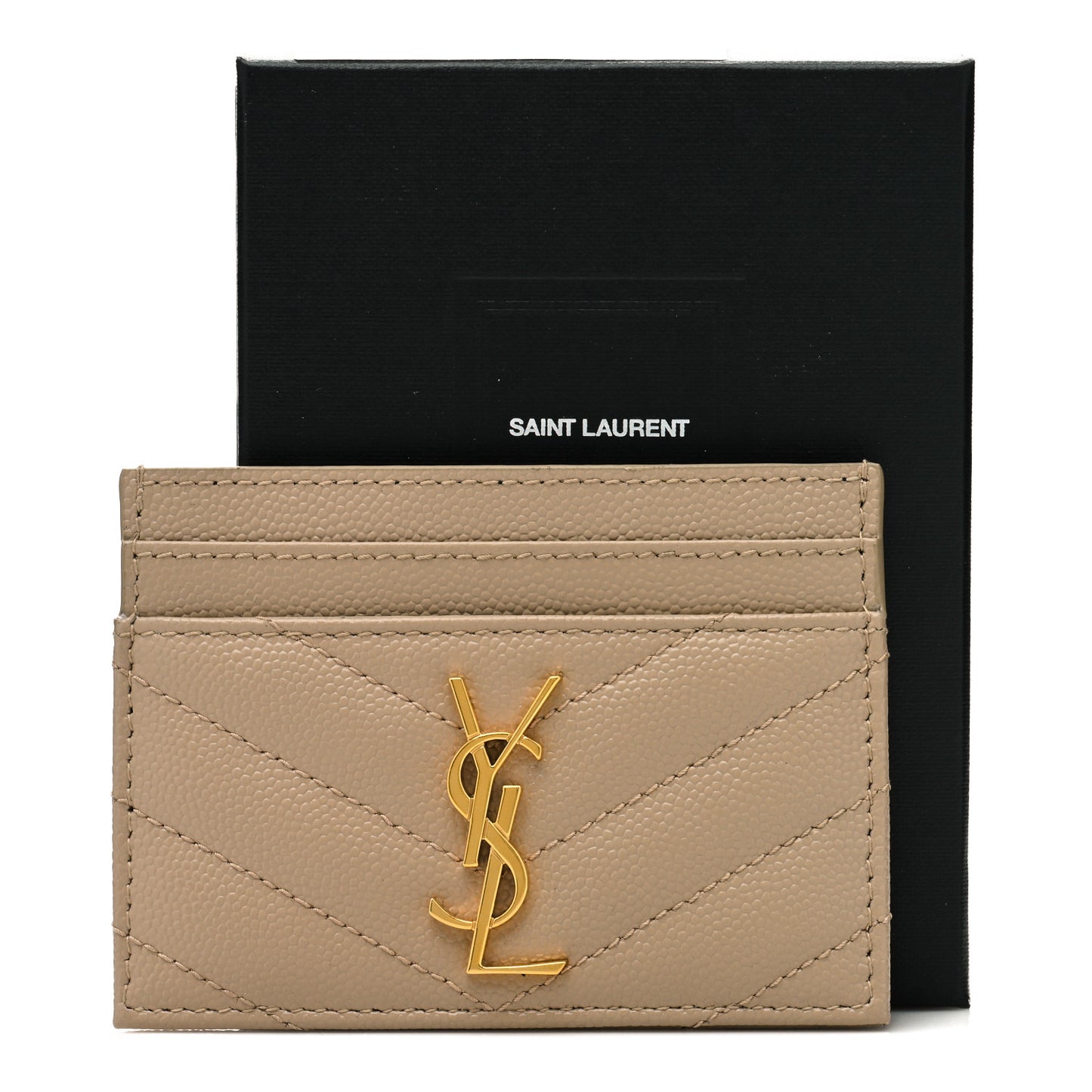 Grain De Poudre Matelasse Chevron Monogram Credit Card Case Dark Beige