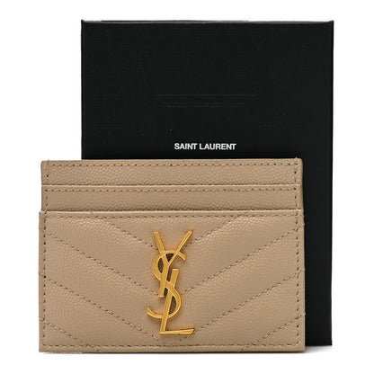 Saint Laurent Grain De Poudre Matelasse Chevron Monogram Credit Card Case Dark Beige 8 of 8