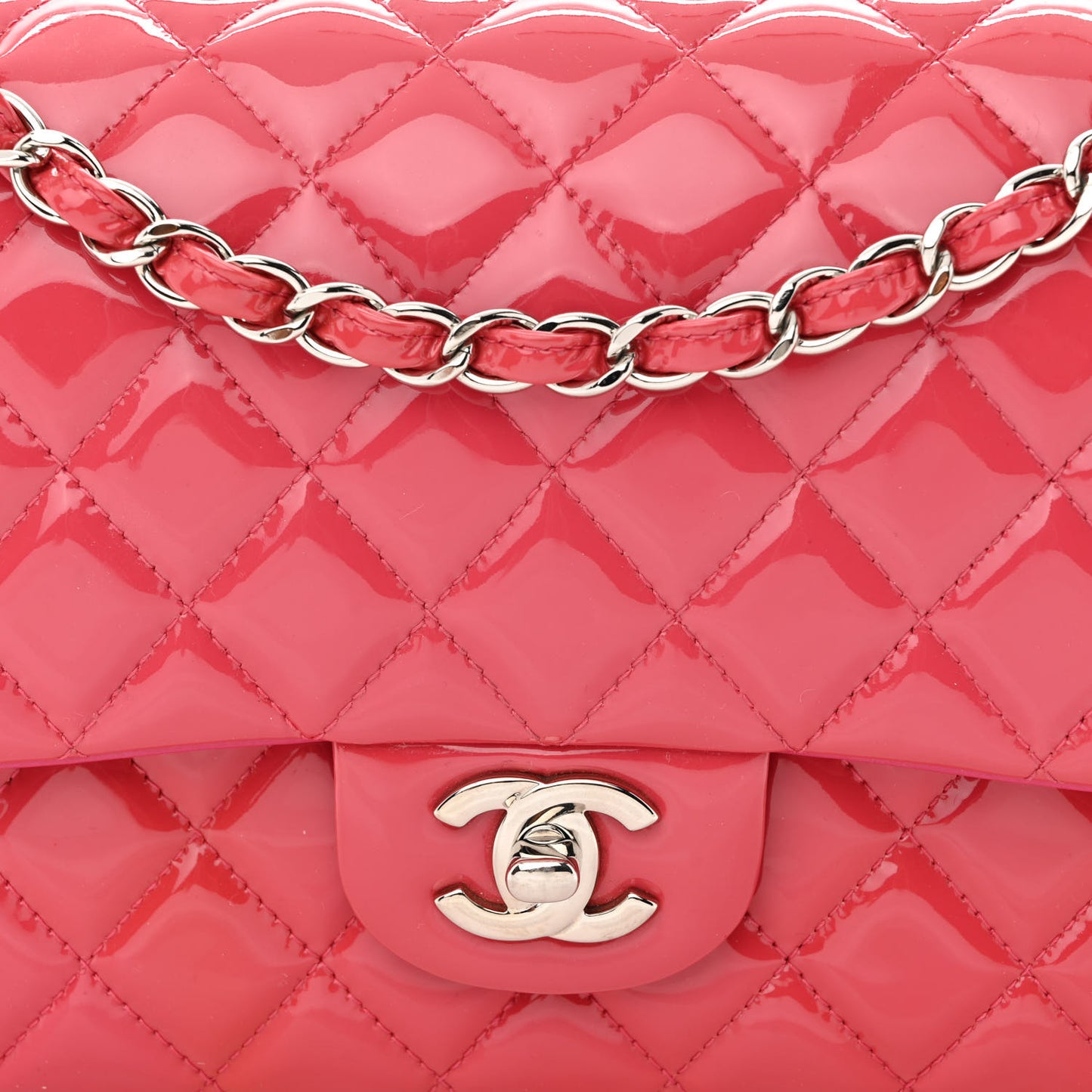 Patent Quilted Medium Double Flap Pink