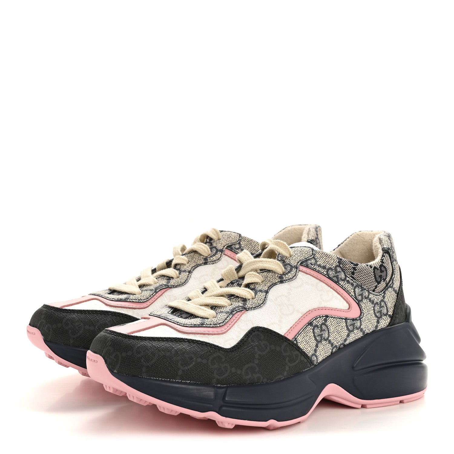 Gucci GG Supreme Monogram Mix Monogram Womens Rhyton Sneakers 35.5  Black Blue Wild Rose White Beige 4 of 9
