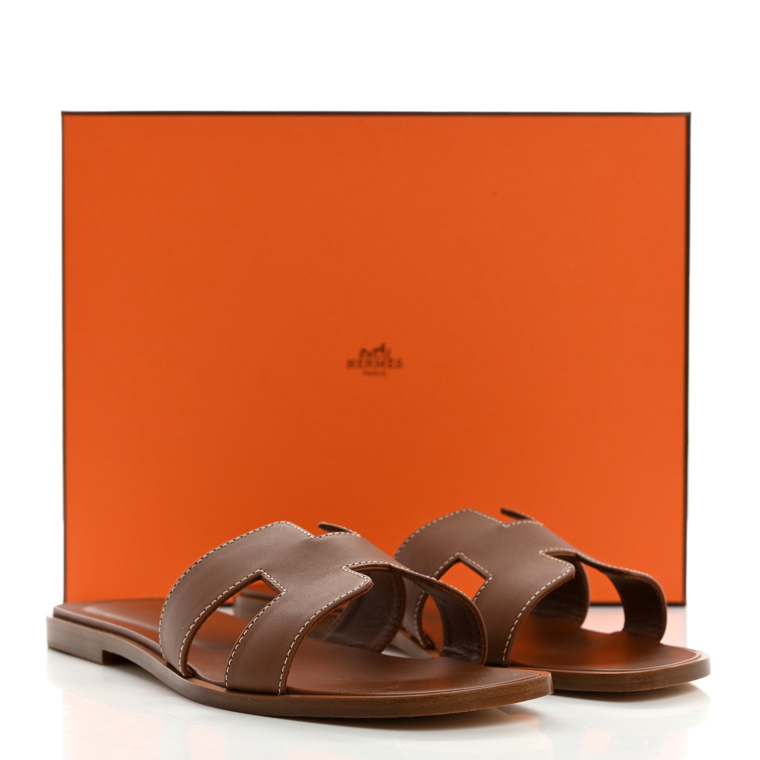Hermes Box Calfskin Oran Sandals 38 Gold 9 of 9
