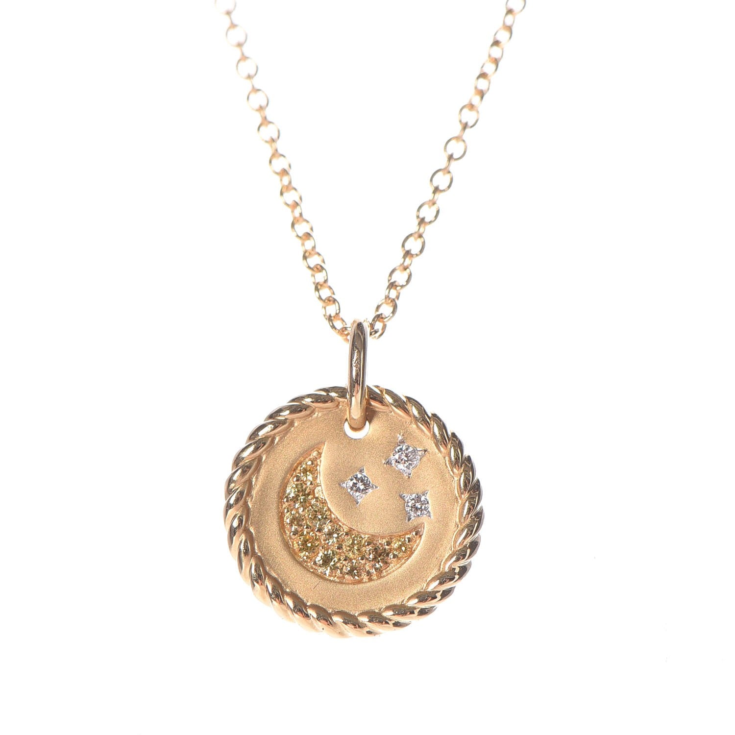 David Yurman 18K Yellow Gold Diamond Sapphire Moon and Stars Pendant Necklace 4 of 6