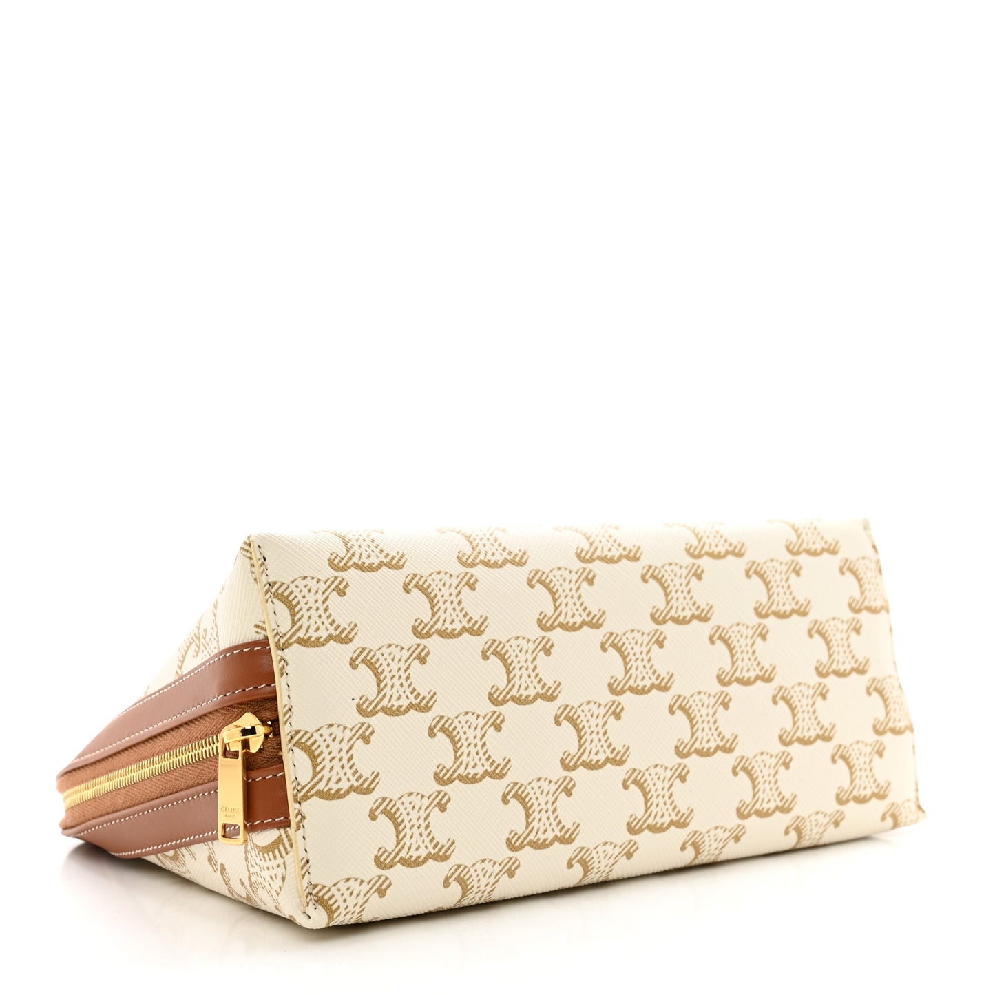 Triomphe Canvas Calfskin Medium Cosmetic Pouch White Tan