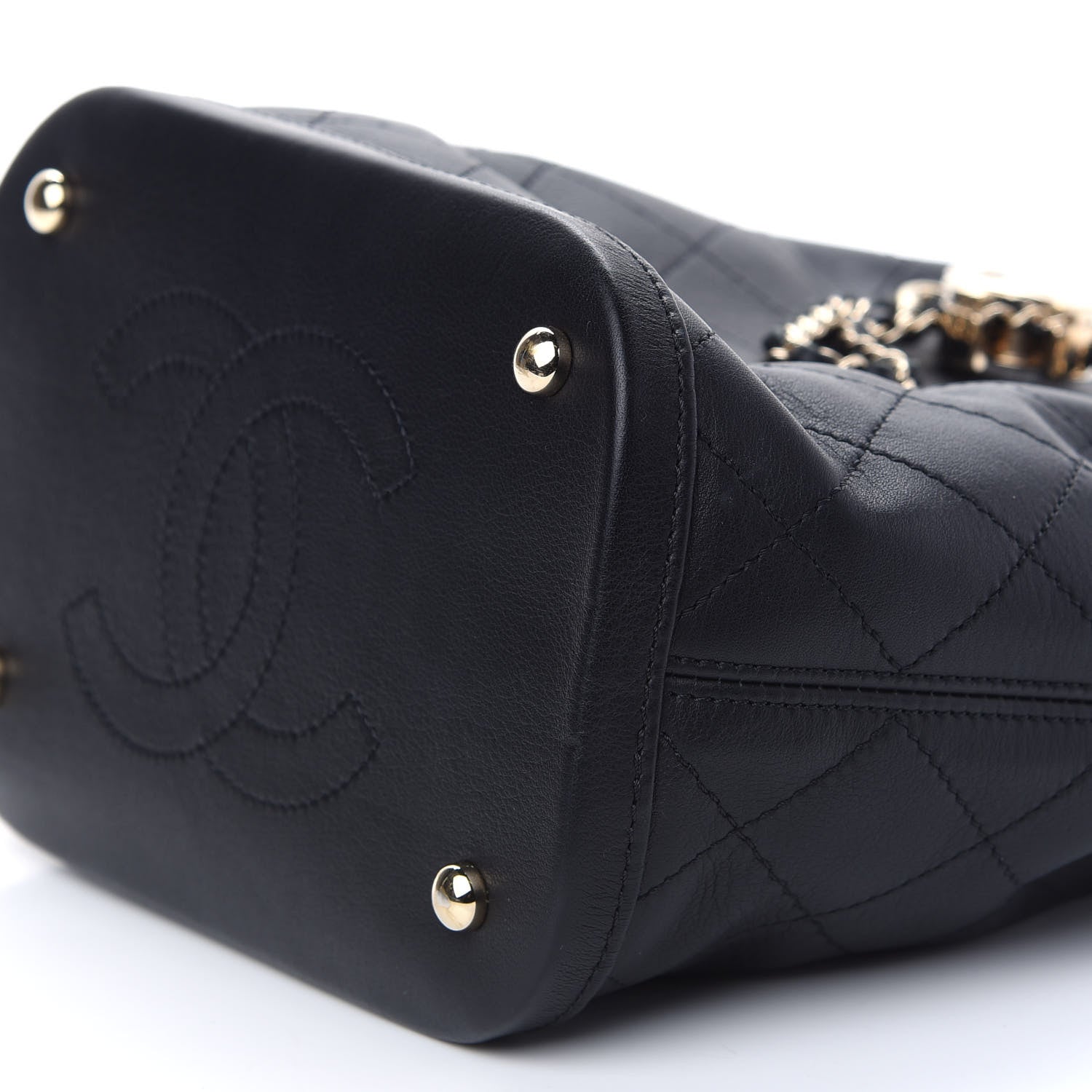 Chanel Calfskin Stitched Chain Bucket Bag Black 9 of 9