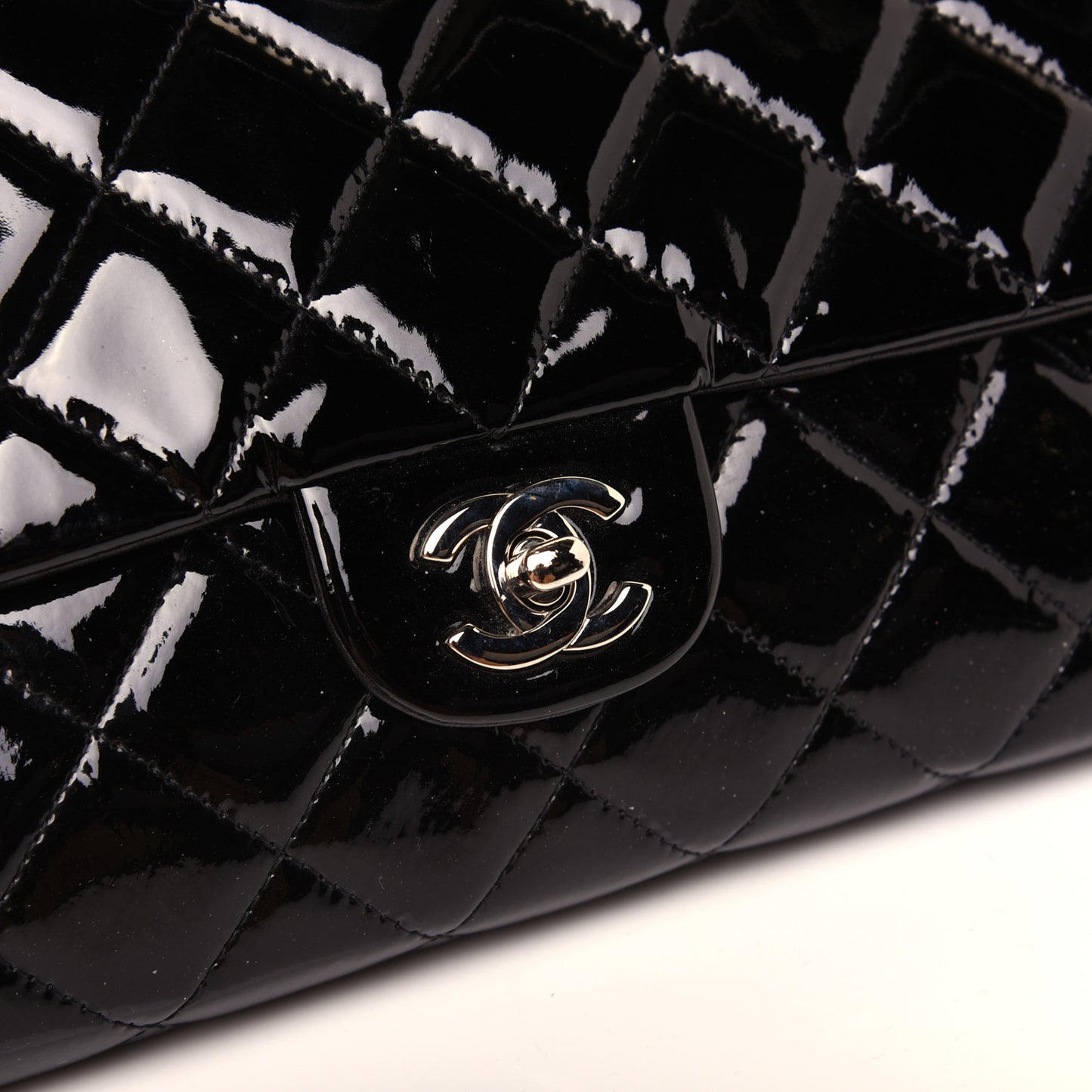 Patent Quilted Clutch with Chain Flap Black
